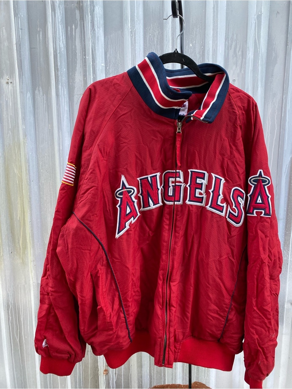 Majestic vintage y2k Angels Authentic Collection Red MLB Jacket with Navy Trim